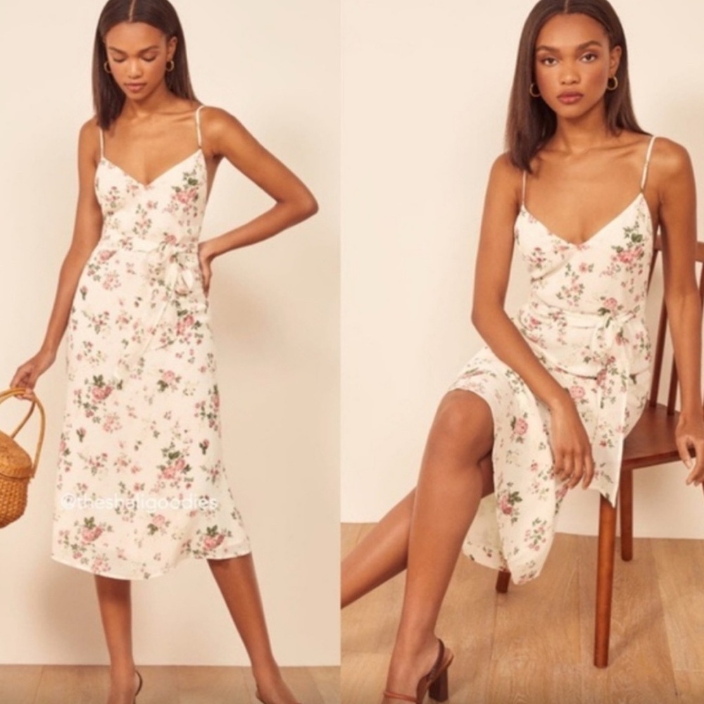 Reformation Floral Midi Dress - White and Pink